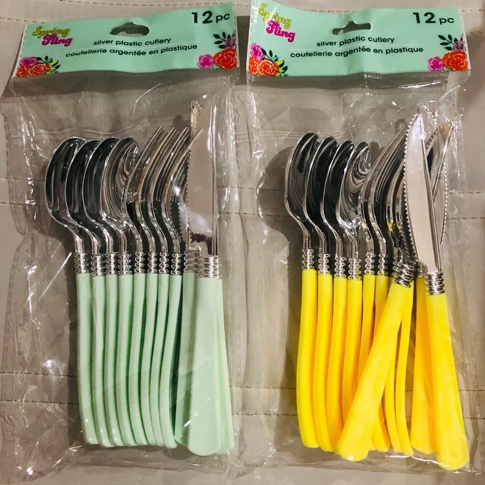 12piece light purple‎ lilac lavender and silver spring themed plastic cutlery